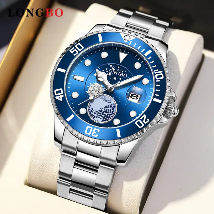 Longbo Men's Blue Star Watch Waterproof Solid Steel Band - Image 5
