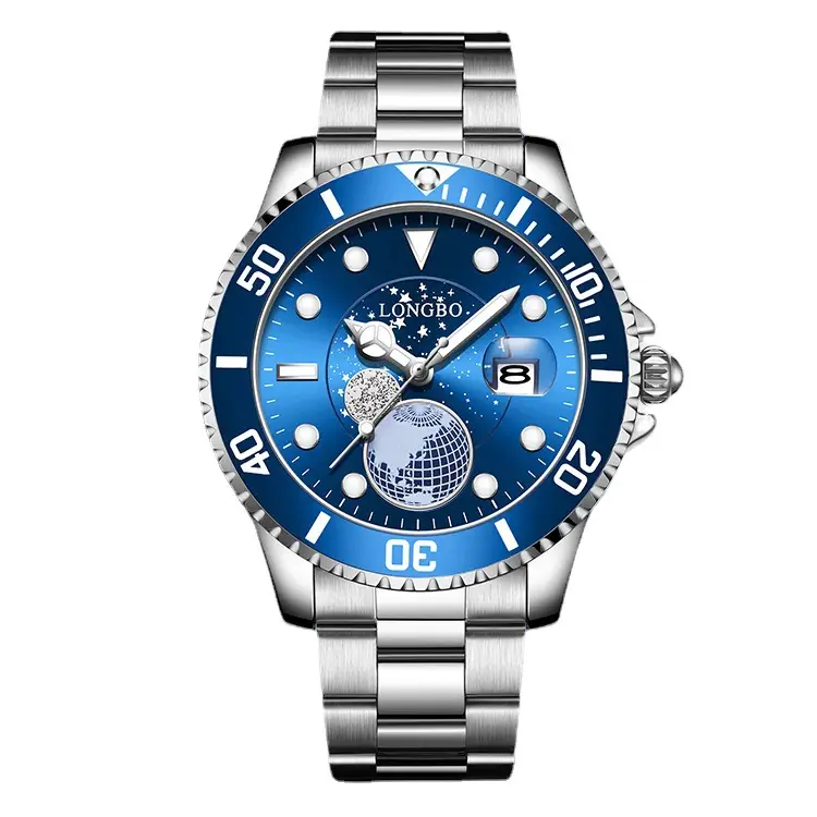 Longbo Men's Blue Star Watch Waterproof Solid Steel Band - Image 7
