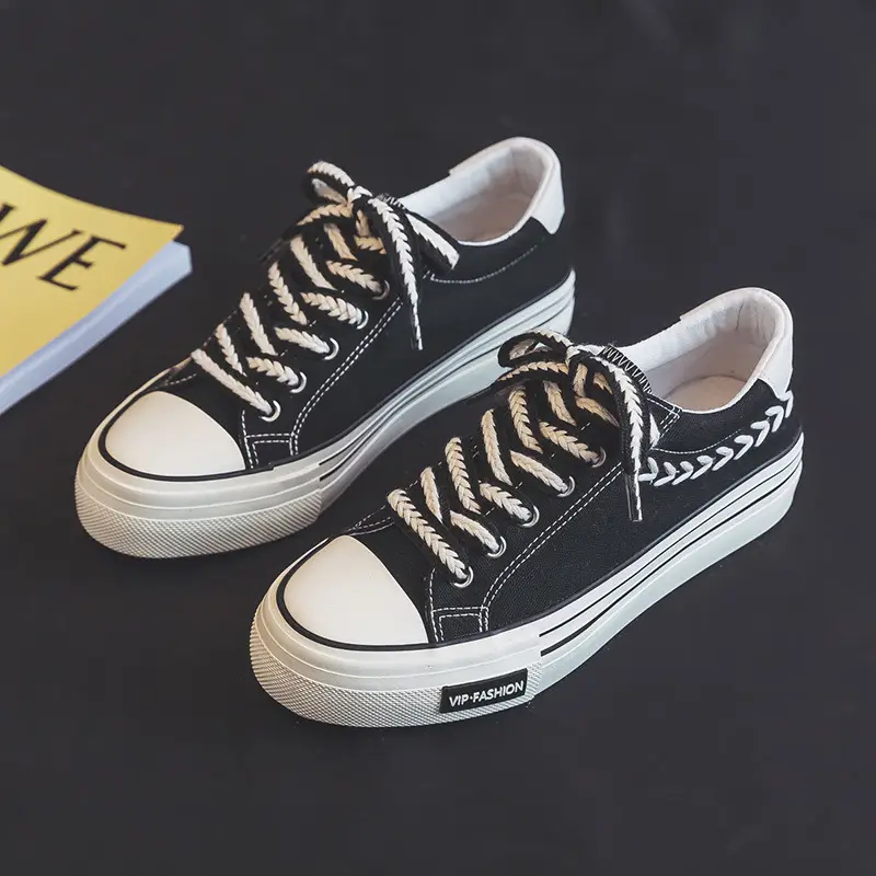 Spring Thick-Soled Heightening Canvas Shoes for Women Ins Retro Wheat Low-Top Shoes Preppy Style Cloth Shoes Sneakers Hd-102 - Image 4