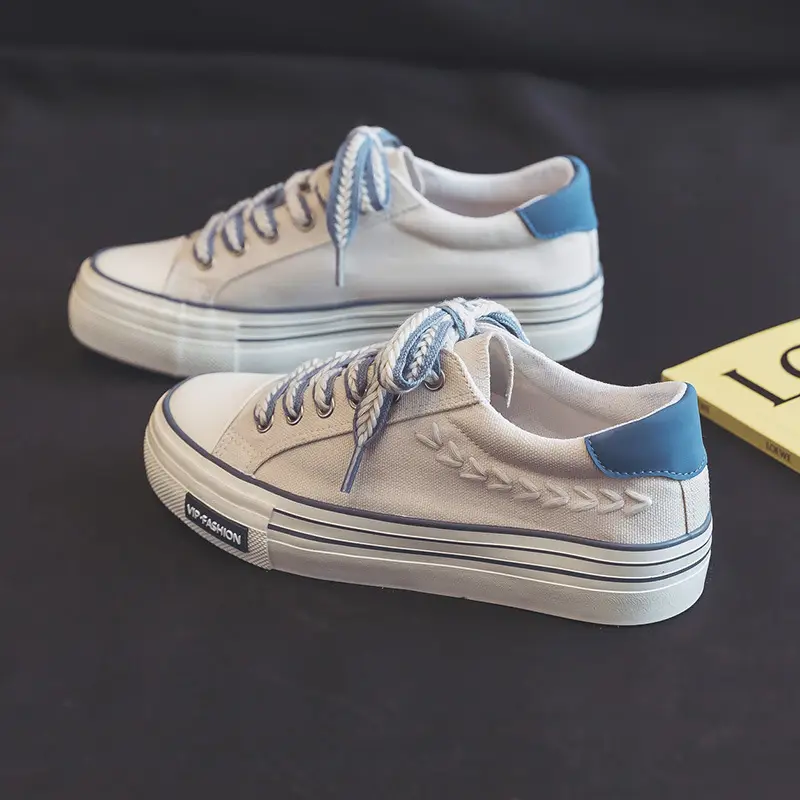 Spring Thick-Soled Heightening Canvas Shoes for Women Ins Retro Wheat Low-Top Shoes Preppy Style Cloth Shoes Sneakers Hd-102 - Image 5