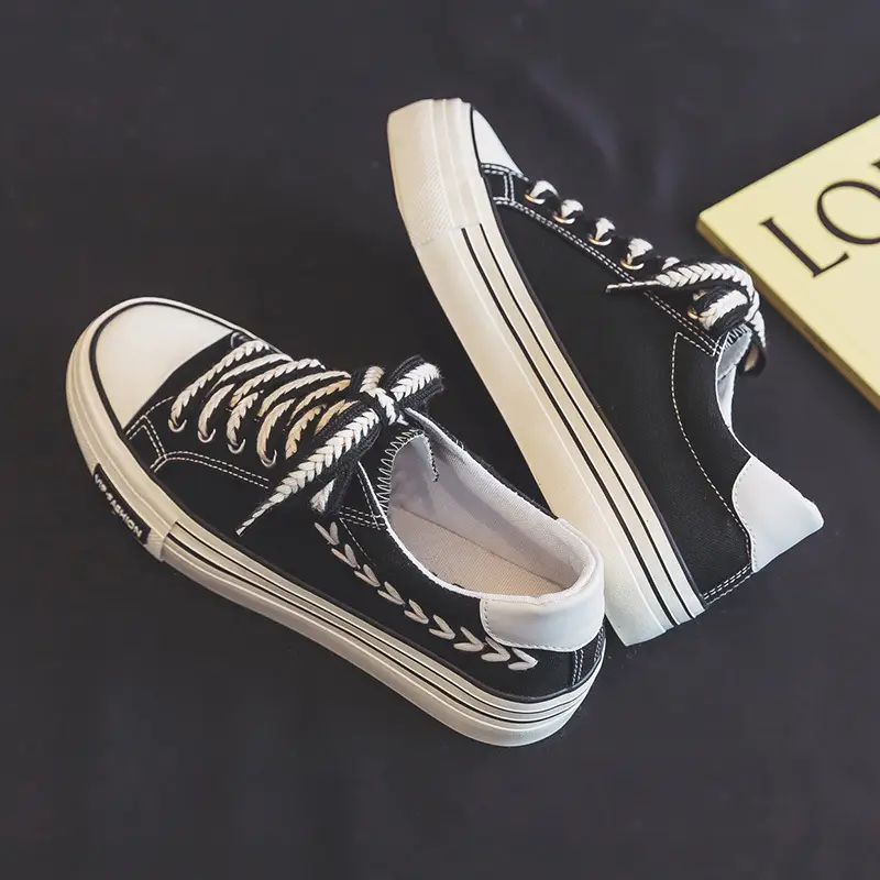 Spring Thick-Soled Heightening Canvas Shoes for Women Ins Retro Wheat Low-Top Shoes Preppy Style Cloth Shoes Sneakers Hd-102 - Image 6