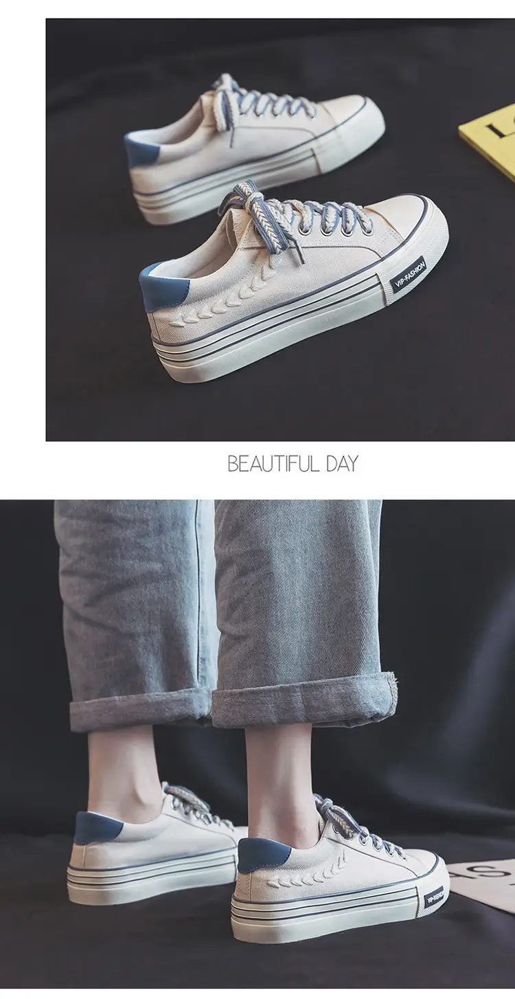 Spring Thick-Soled Heightening Canvas Shoes for Women Ins Retro Wheat Low-Top Shoes Preppy Style Cloth Shoes Sneakers Hd-102 — feature 11
