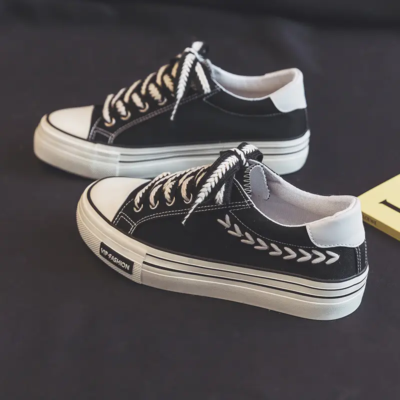 Spring Thick-Soled Heightening Canvas Shoes for Women Ins Retro Wheat Low-Top Shoes Preppy Style Cloth Shoes Sneakers Hd-102 - Image 2