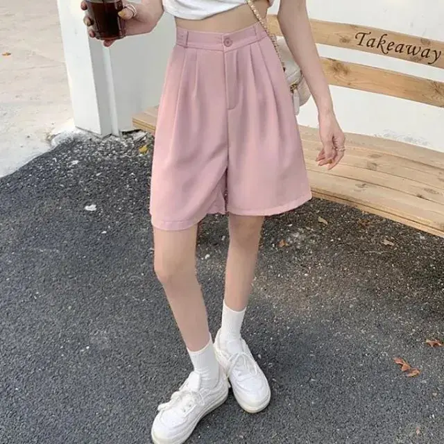 Female Shorts Set Pink Wide Leg High Waist Macaron Silk - Image 9