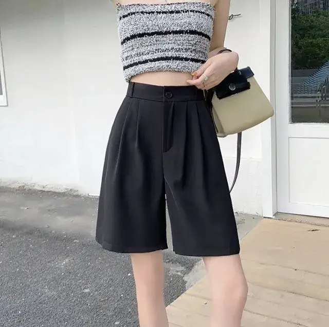 Female Shorts Set Pink Wide Leg High Waist Macaron Silk - Image 3