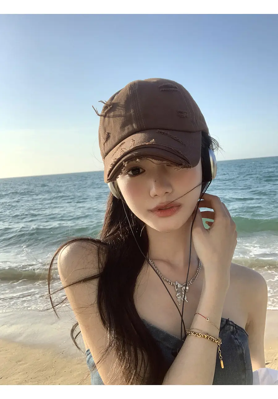 Vintage Distressed Ripped Hole Cap Women Spring Summer All-match — feature 4