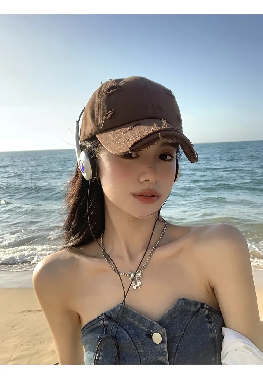 Vintage Distressed Ripped Hole Cap Women Spring Summer All-match — feature 5