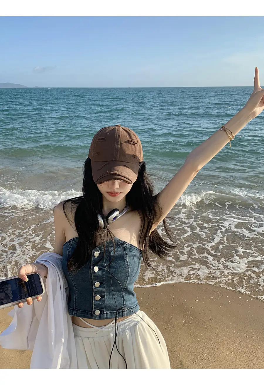Vintage Distressed Ripped Hole Cap Women Spring Summer All-match — feature 6