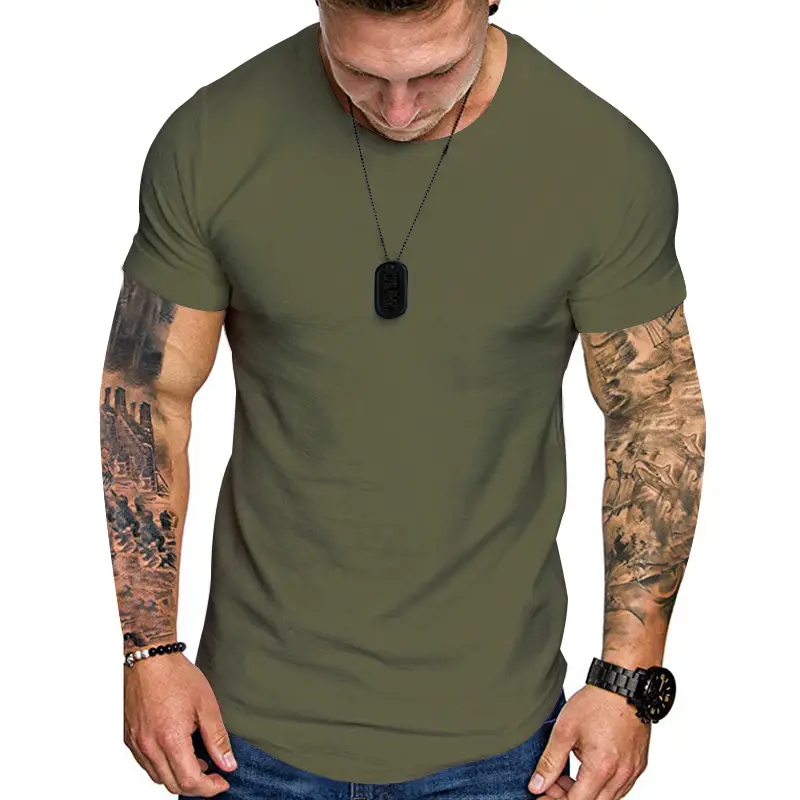 Men Grey Slim Fit T-Shirt Round Neck Short Sleeve - Image 8