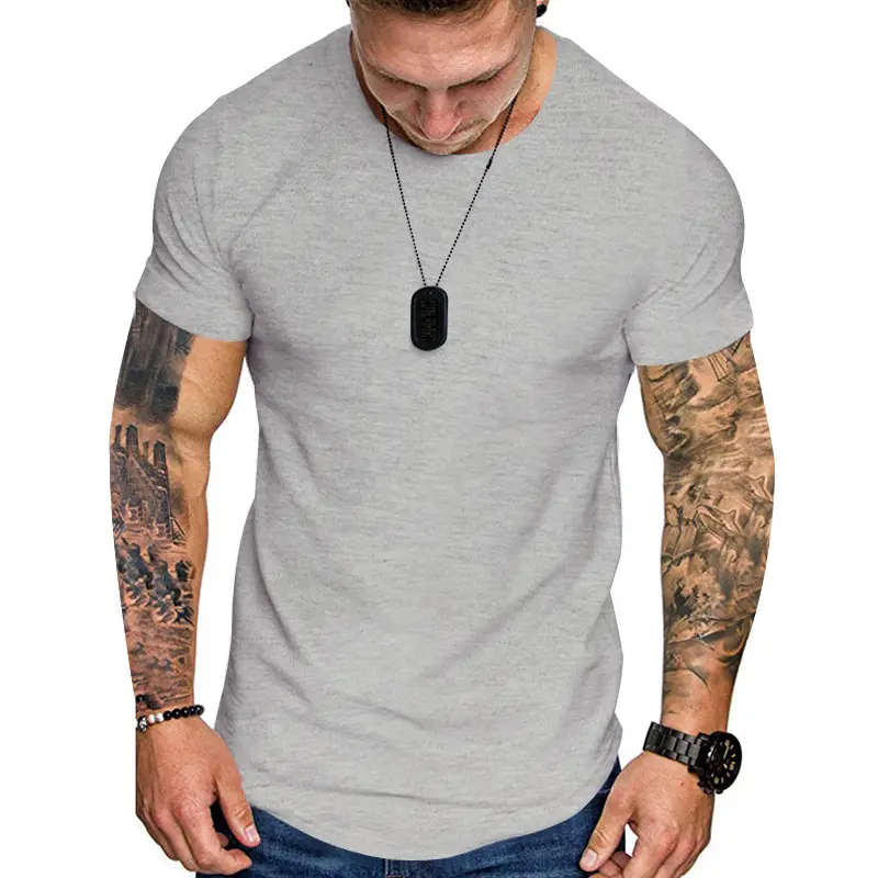Men Grey Slim Fit T-Shirt Round Neck Short Sleeve - Image 9