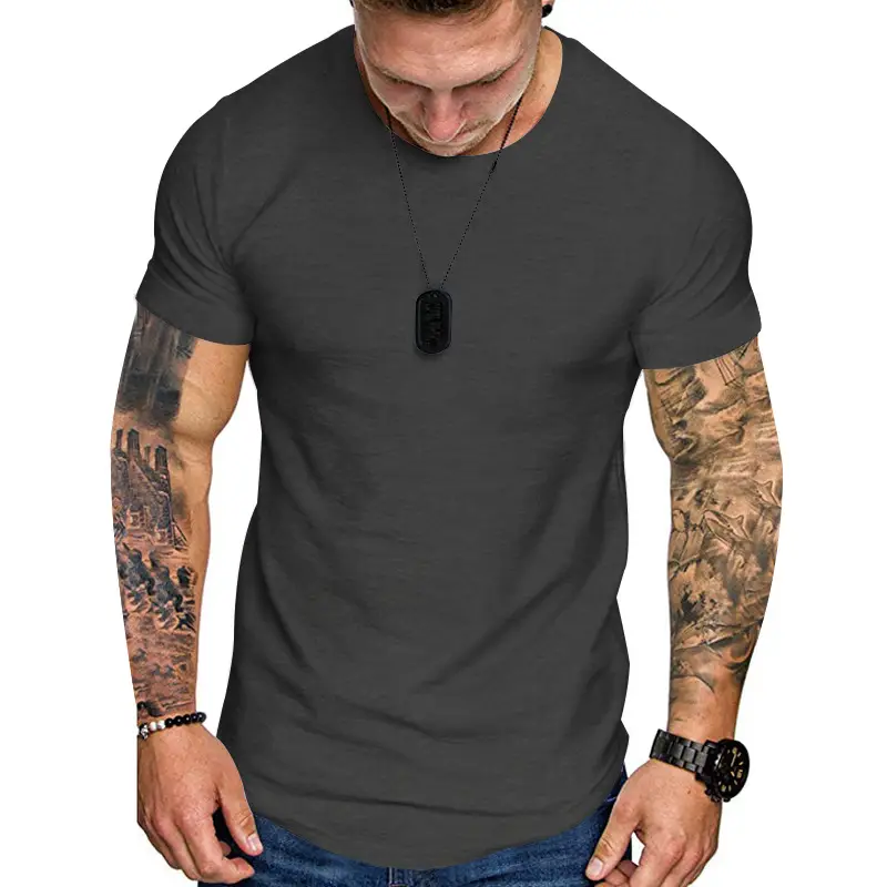 Men Grey Slim Fit T-Shirt Round Neck Short Sleeve - Image 11