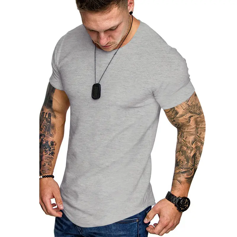 Men Grey Slim Fit T-Shirt Round Neck Short Sleeve - Image 2