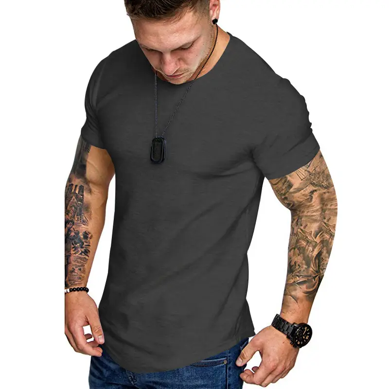 Men Grey Slim Fit T-Shirt Round Neck Short Sleeve - Image 5