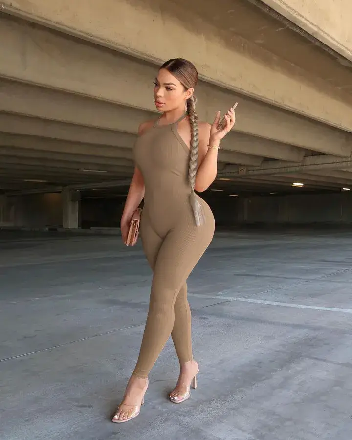 Women's 2023 Cross-border Sling High Waist Sports Jumpsuit Solid Brown — feature 21