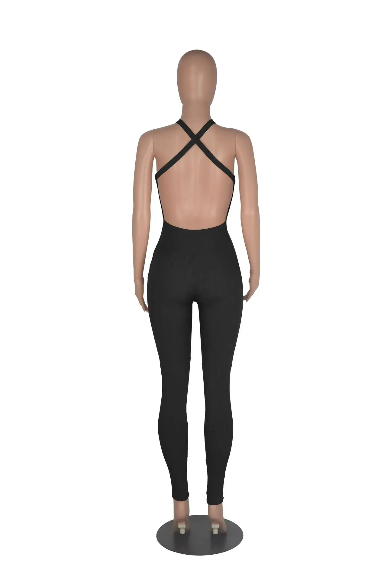 Women's 2023 Cross-border Sling High Waist Sports Jumpsuit Solid Brown — feature 26