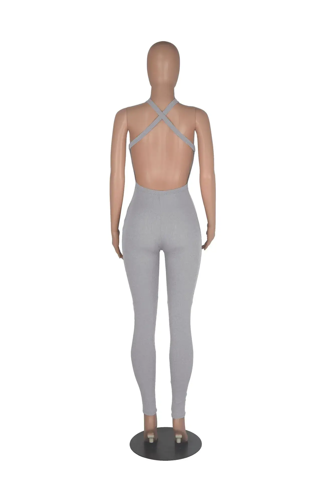 Women's 2023 Cross-border Sling High Waist Sports Jumpsuit Solid Brown — feature 29