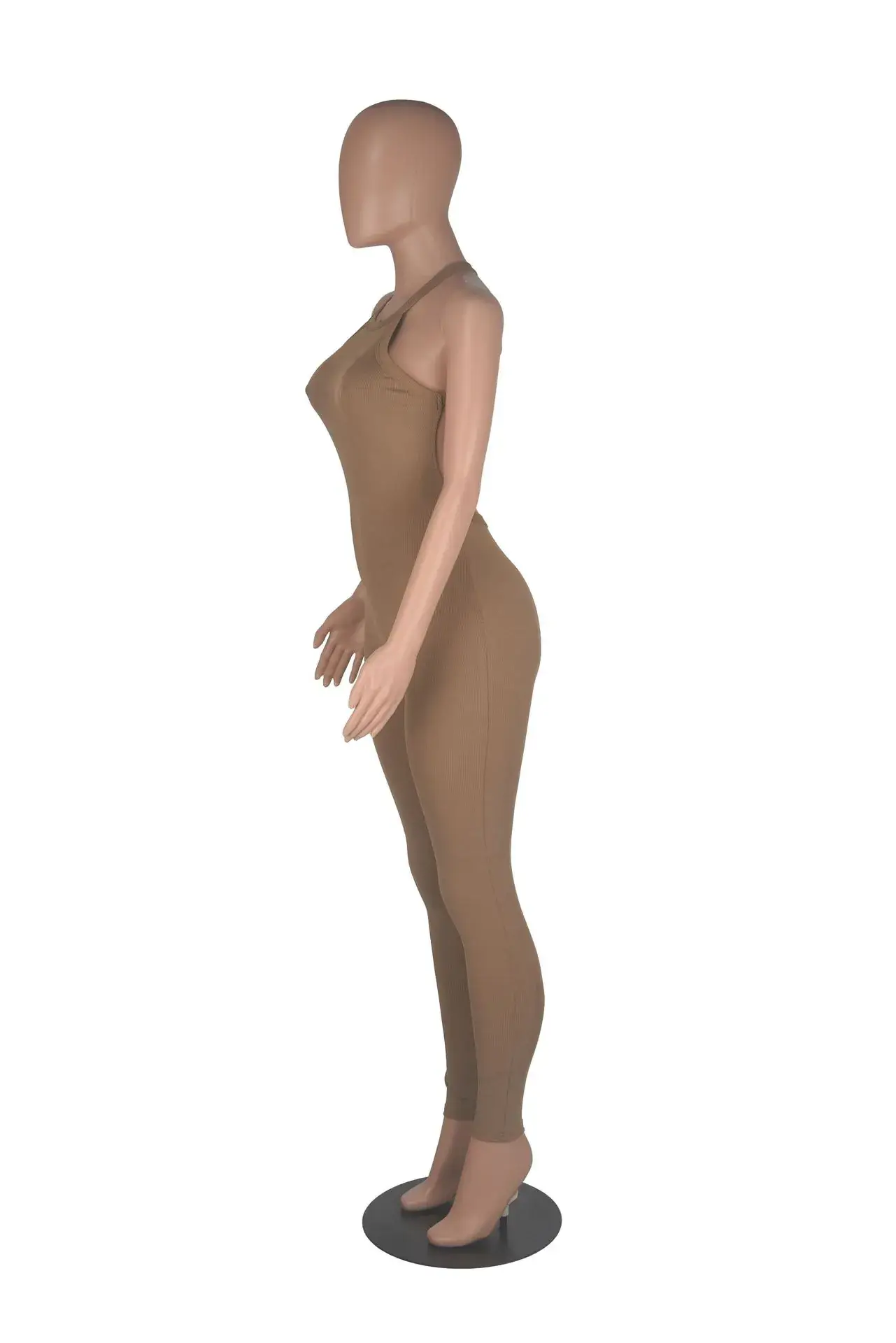 Women's 2023 Cross-border Sling High Waist Sports Jumpsuit Solid Brown — feature 31