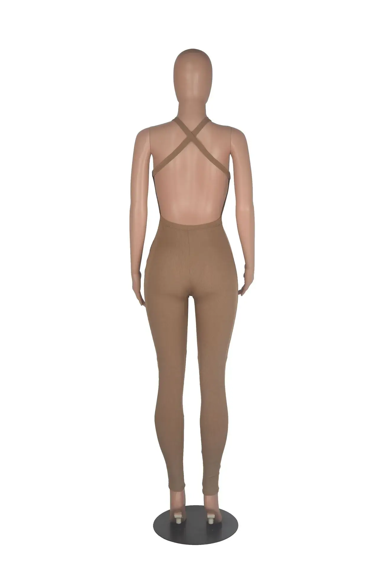 Women's 2023 Cross-border Sling High Waist Sports Jumpsuit Solid Brown — feature 32