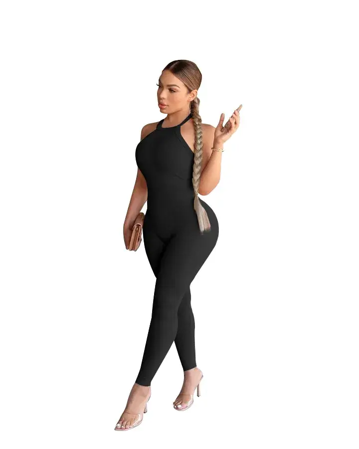 Women's 2023 Cross-border Sling High Waist Sports Jumpsuit Solid Brown — feature 6