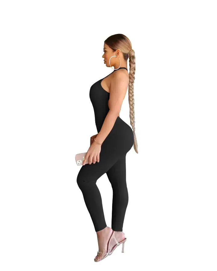 Women's 2023 Cross-border Sling High Waist Sports Jumpsuit Solid Brown — feature 7