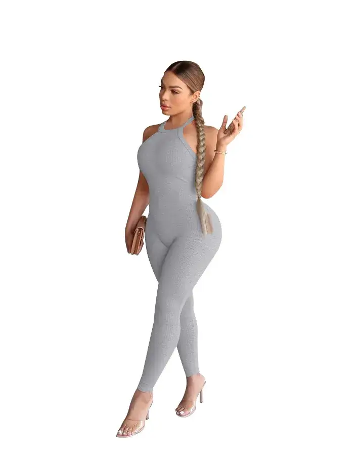 Women's 2023 Cross-border Sling High Waist Sports Jumpsuit Solid Brown — feature 9