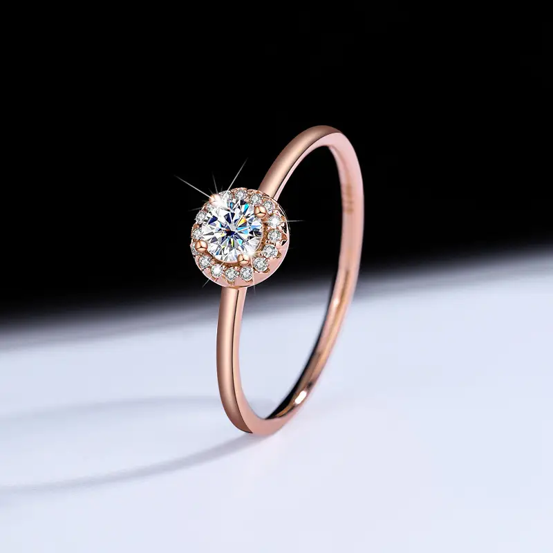 Rose Gold Mosan Diamond Ring Small Round Wedding Ring - Image 2