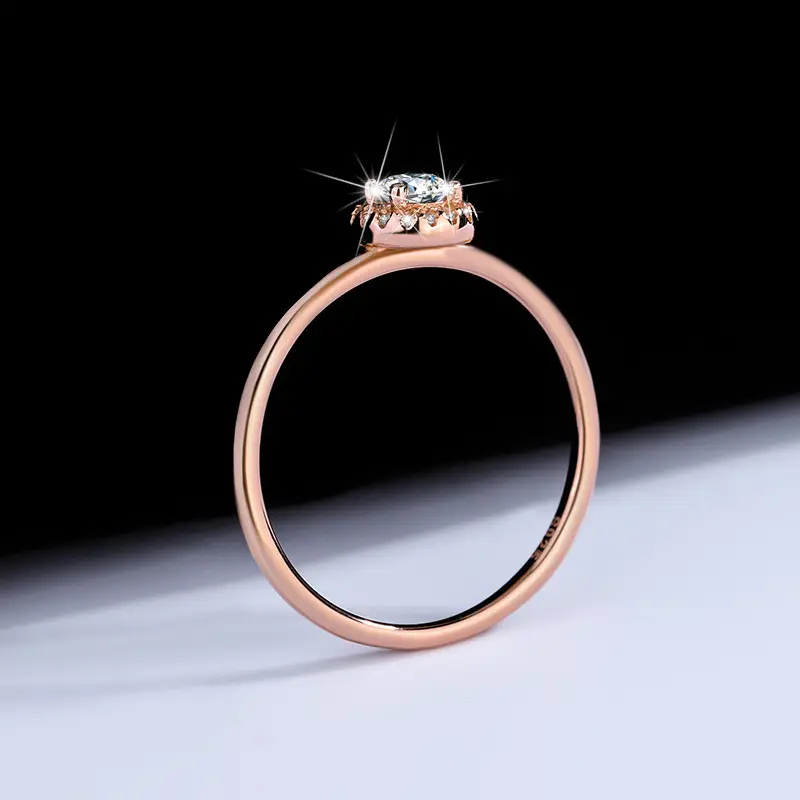 Rose Gold Mosan Diamond Ring Small Round Wedding Ring - Image 3