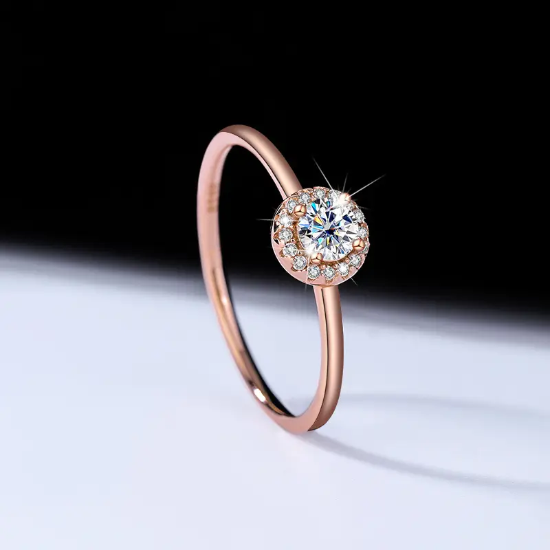 Rose Gold Mosan Diamond Ring Small Round Wedding Ring - Image 4