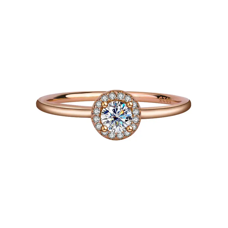 Rose Gold Mosan Diamond Ring Small Round Wedding Ring - Image 5