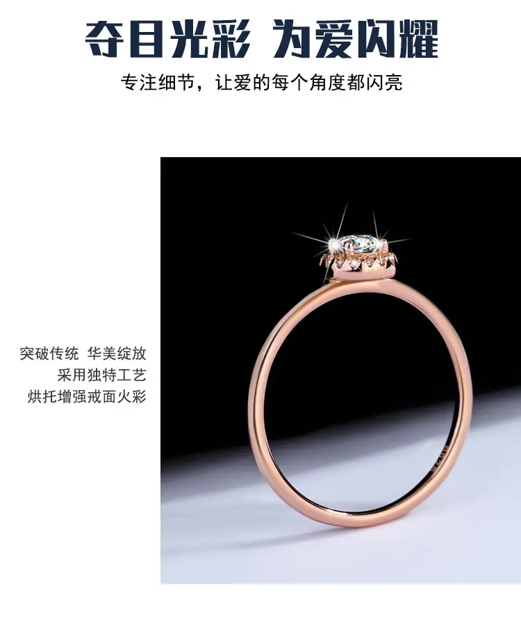 Rose Gold Mosan Diamond Ring Small Round Wedding Ring — feature 11