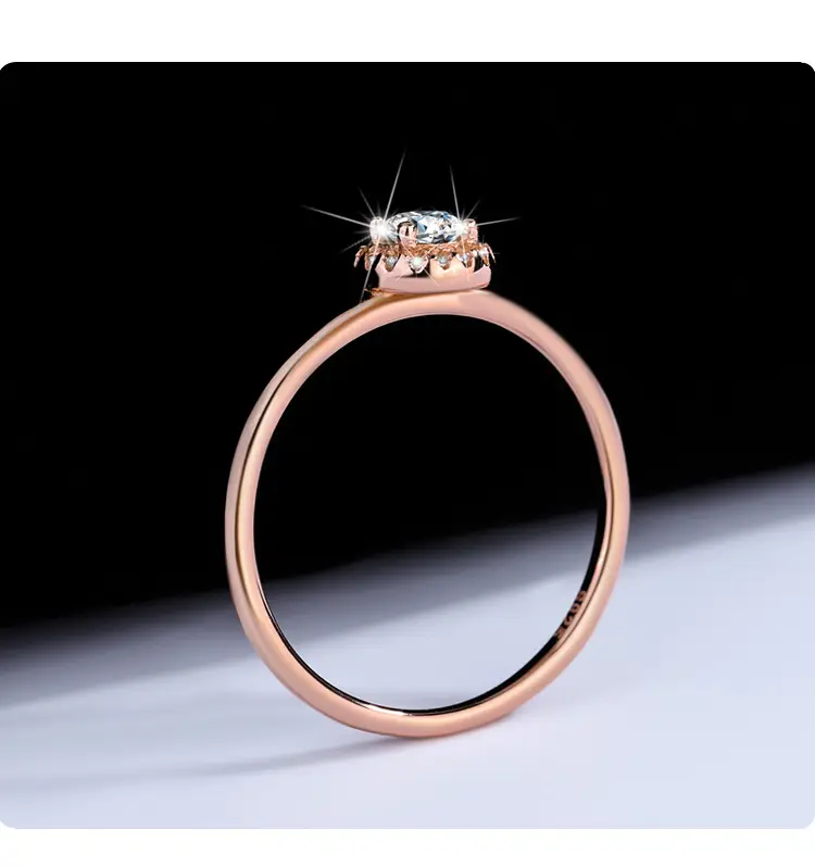 Rose Gold Mosan Diamond Ring Small Round Wedding Ring — feature 15