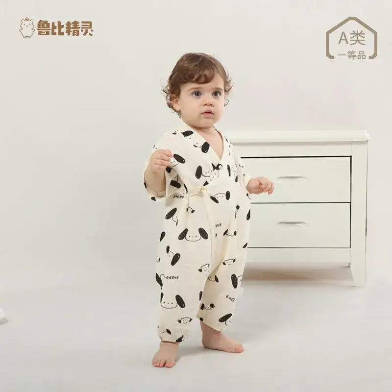 Baby Gauze Cotton Tie-Front Romper Newborn All-Cotton Diagonal Placket - Image 5