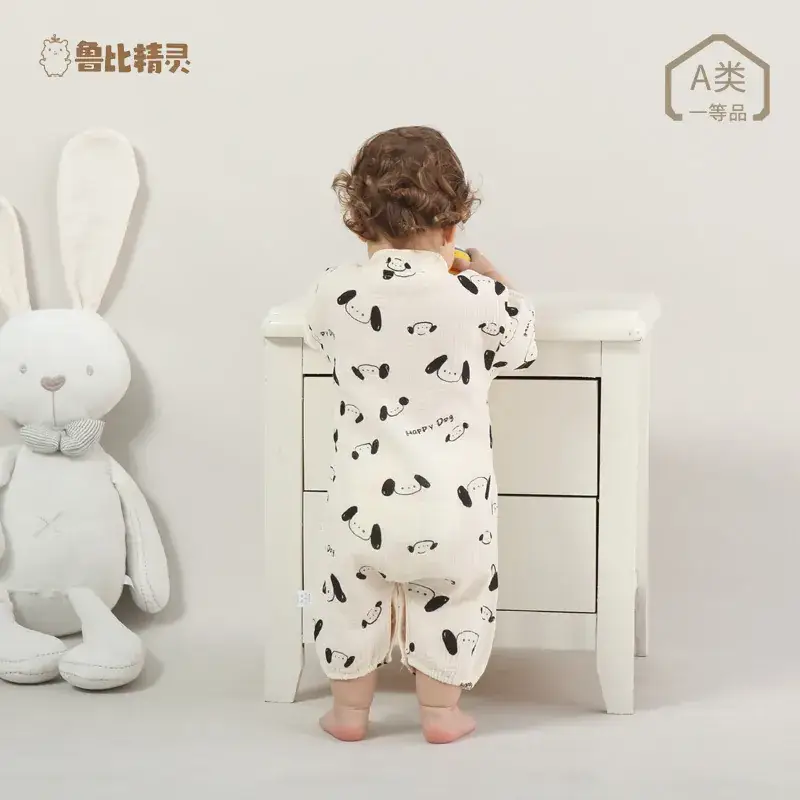 Baby Gauze Cotton Tie-Front Romper Newborn All-Cotton Diagonal Placket - Image 6