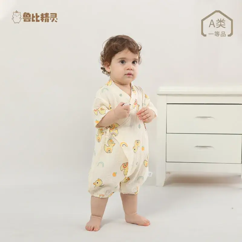 Baby Gauze Cotton Tie-Front Romper Newborn All-Cotton Diagonal Placket - Image 7