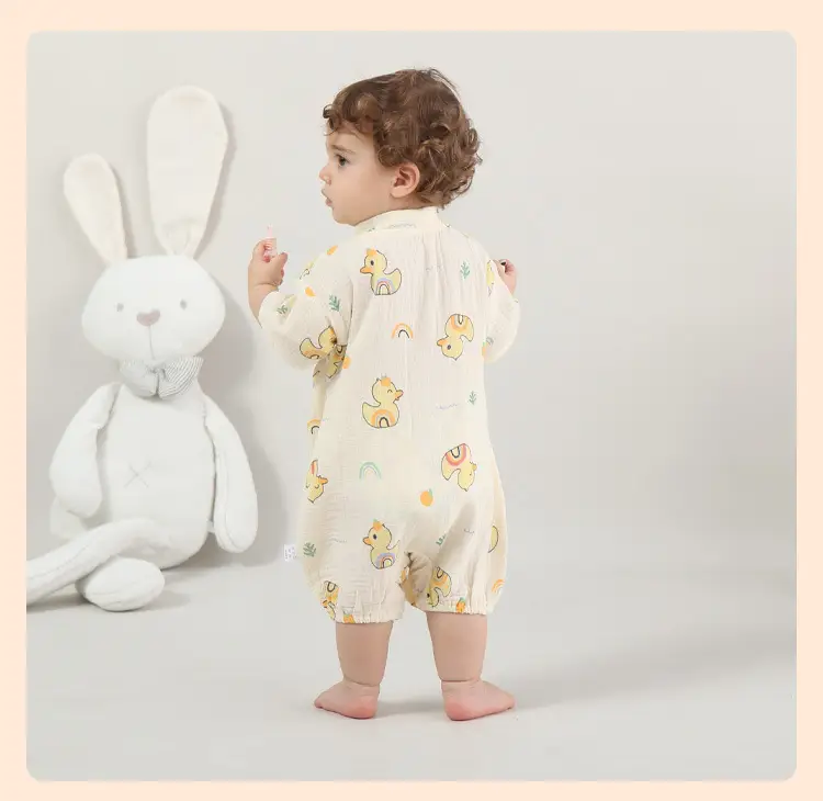 Baby Gauze Cotton Tie-Front Romper Newborn All-Cotton Diagonal Placket — feature 11