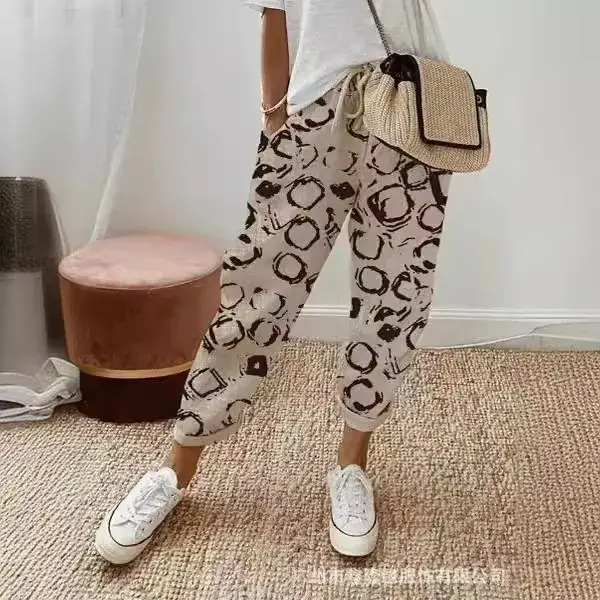 Women Printed Cotton Pants White Floral Casual 2023 - Image 8