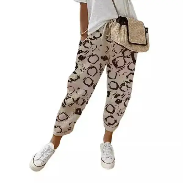 Women Printed Cotton Pants White Floral Casual 2023 - Image 9