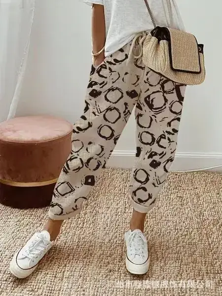 Women Printed Cotton Pants White Floral Casual 2023 - Image 4