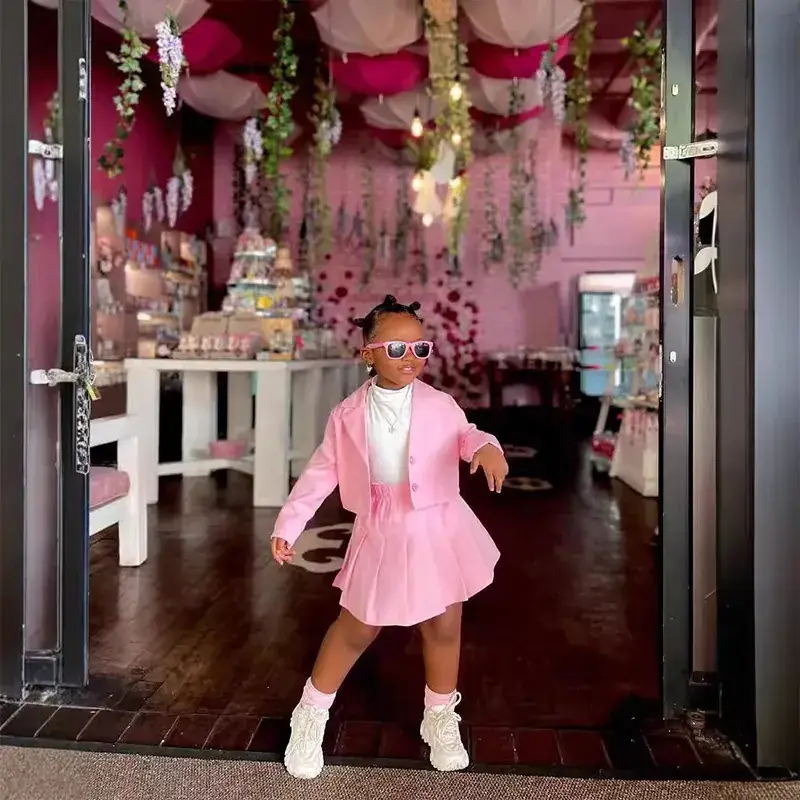 Young Girl Pink Skirted Jacket & Boots Set
