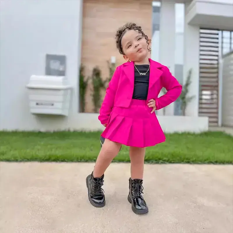 Young Girl Pink Skirted Jacket & Boots Set