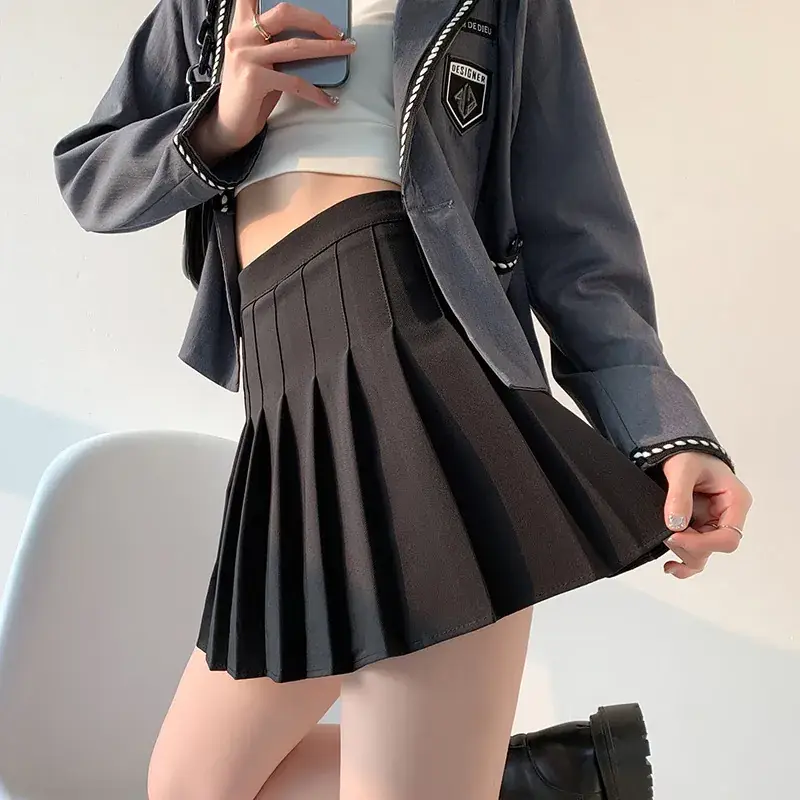 Women Pleated Skirt Set Navy Blue Anti-Wrinkle Spring Fall - Image 23