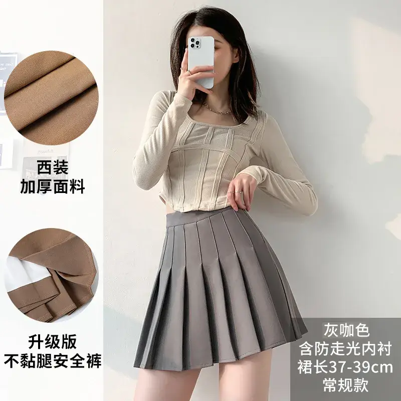 Women Pleated Skirt Set Navy Blue Anti-Wrinkle Spring Fall - Image 6