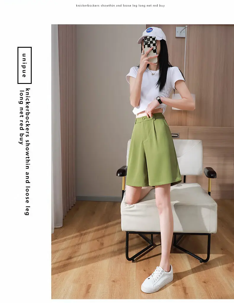 Black Ice Silk Five-Piece Shorts Women Summer Loose Wide Leg High Waist — feature 10
