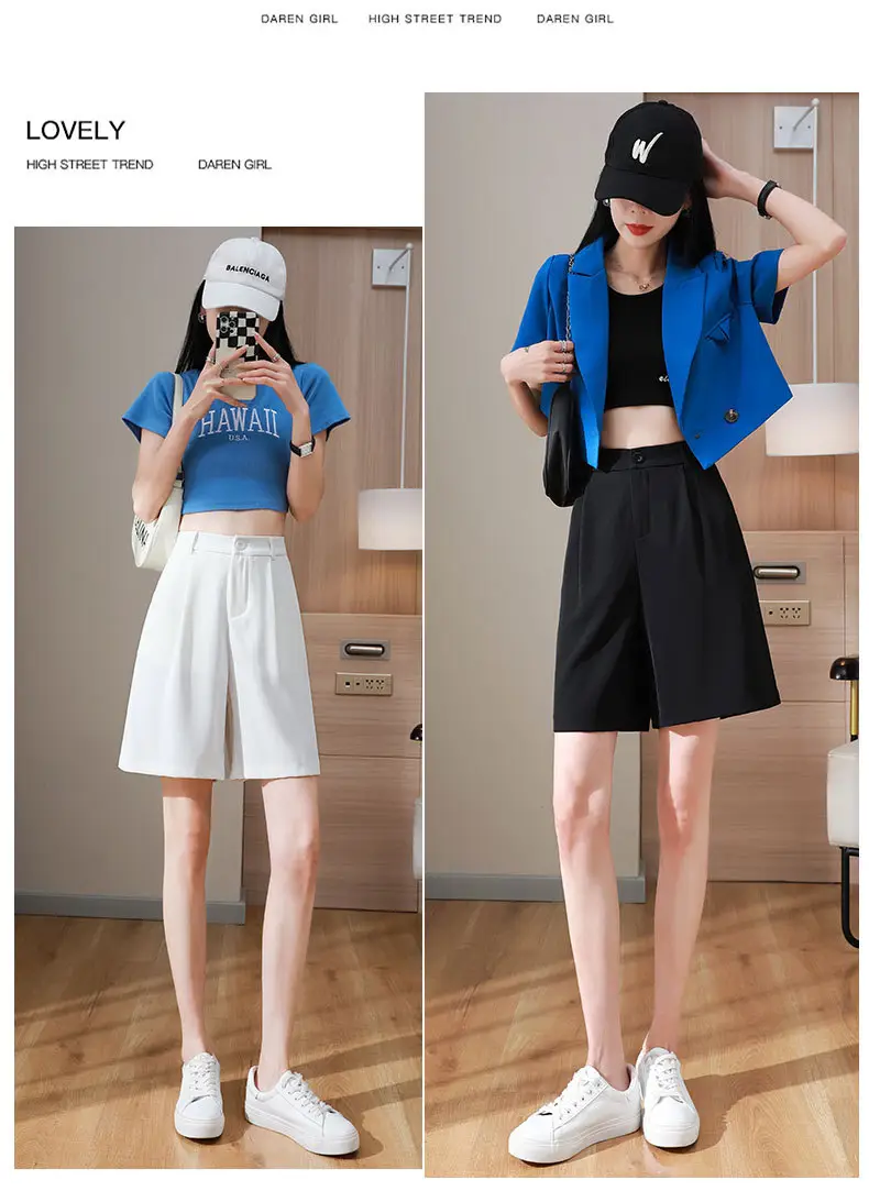 Black Ice Silk Five-Piece Shorts Women Summer Loose Wide Leg High Waist — feature 11