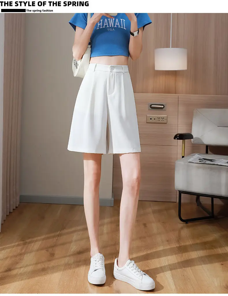 Black Ice Silk Five-Piece Shorts Women Summer Loose Wide Leg High Waist — feature 14
