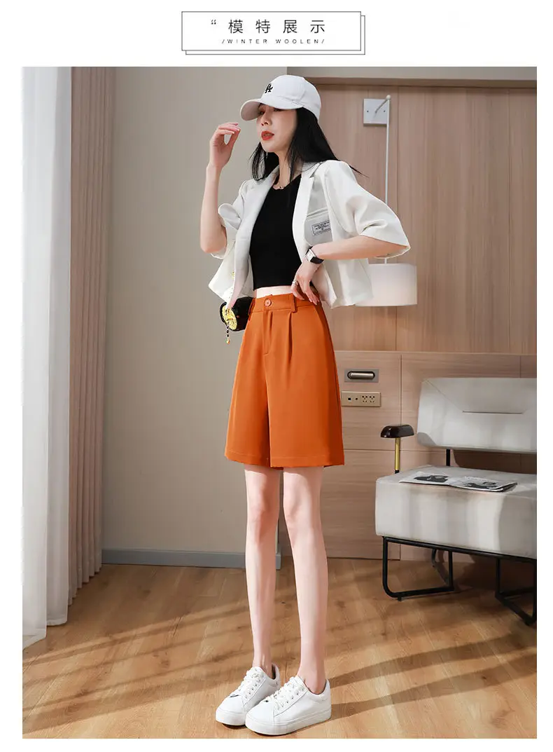 Black Ice Silk Five-Piece Shorts Women Summer Loose Wide Leg High Waist — feature 9