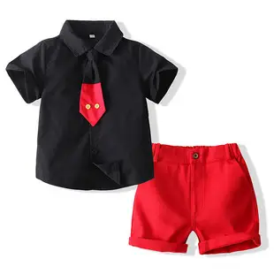 Boys Floral Shirt & Strap Shorts Set Blue White — feature 3