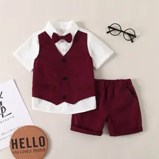 Boys Floral Shirt & Strap Shorts Set Blue White — feature 4