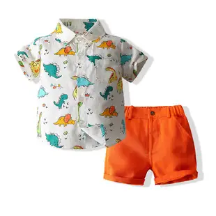 Boys Floral Shirt & Strap Shorts Set Blue White — feature 7