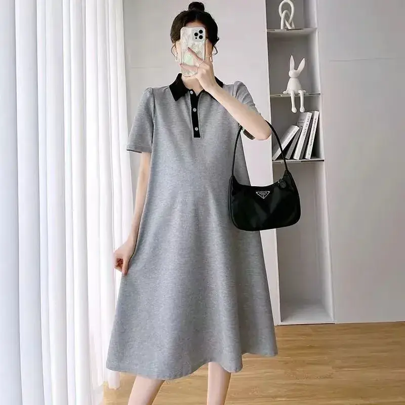 Pregnant Women Dress Short Sleeve Polo Skirt - Image 10